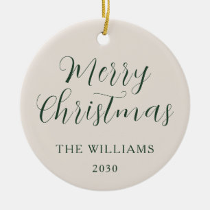 Ornamento De Cerâmica Feliz Natal - Script Moderno Beige Green