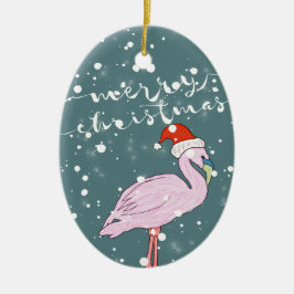 Ornamento De Cerâmica Feliz Natal - Scripts Rosa Flamingo Tropical