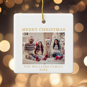 Ornamento De Cerâmica Feliz Natal Simples Feriado Dourado Branco