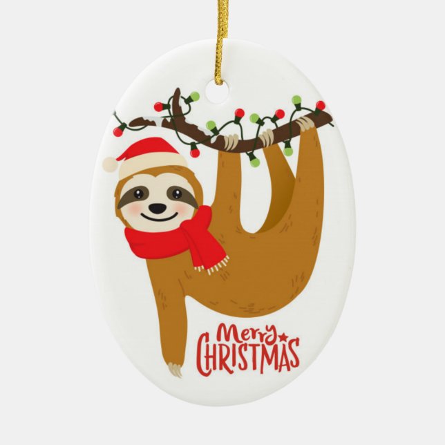 Ornamento De Cerâmica Feliz Natal Sloth (Frente)