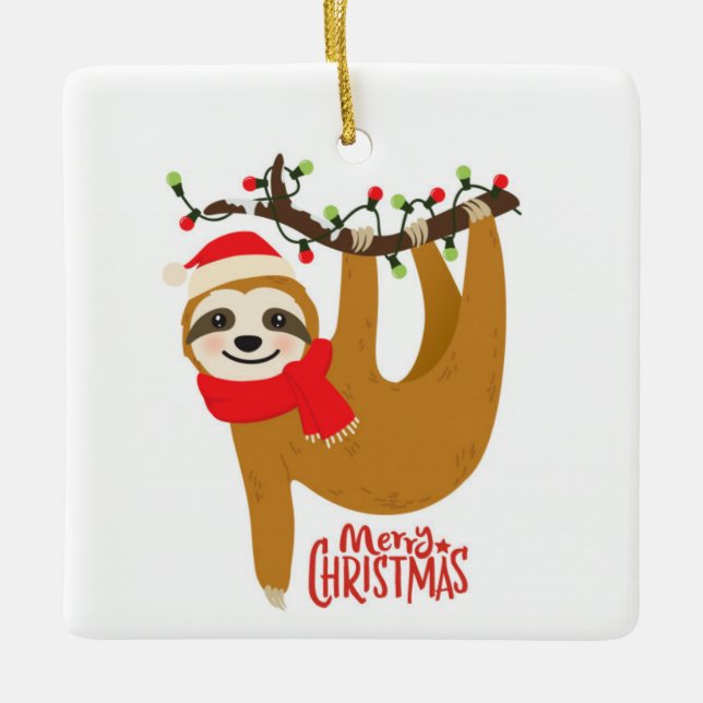 Ornamento De Cerâmica Feliz Natal Sloth (Frente)