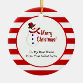 Ornamento De Cerâmica Feliz Natal Snowman Red Stripes Papais noeis Secre