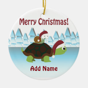 Ornamento De Cerâmica Feliz Natal! Tartaruga e caracol