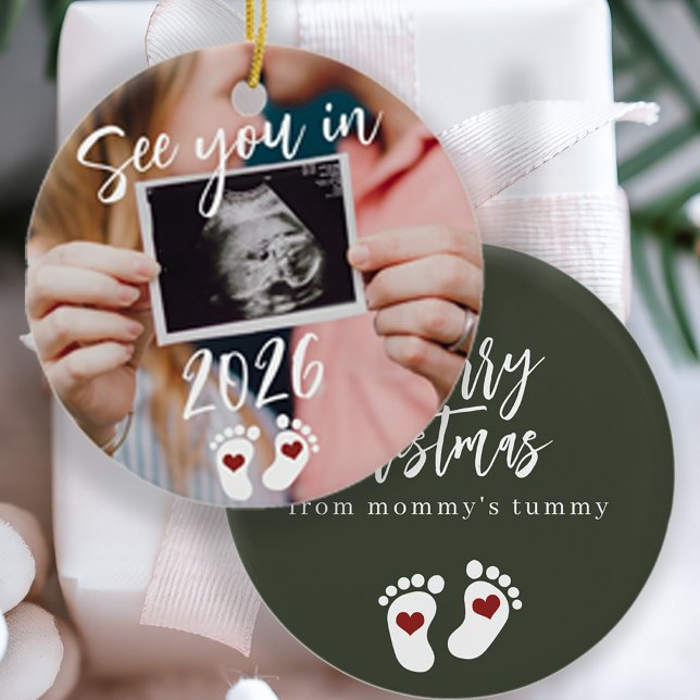 Ornamento De Cerâmica Feliz Natal te vejo em 2026 fotogravidez (Criador carregado)