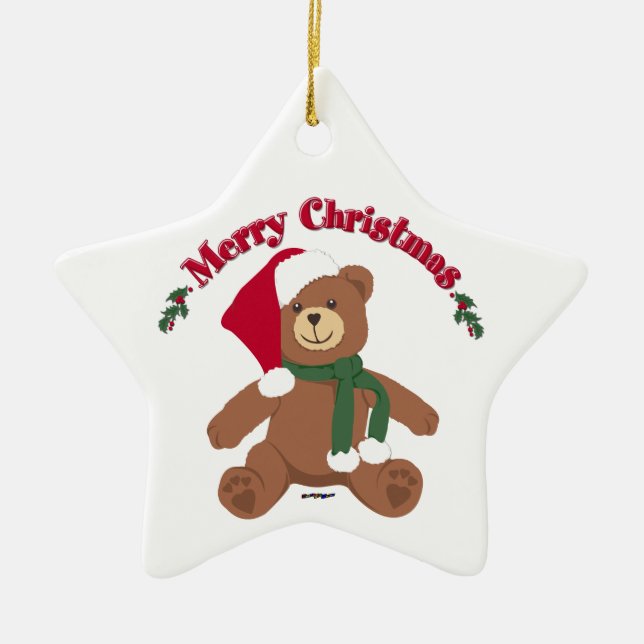 Ornamento De Cerâmica Feliz Natal Teddy Bear (Frente)