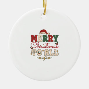 Ornamento De Cerâmica Feliz Natal Todos Chapéu de Papai Noel Estrelas Re