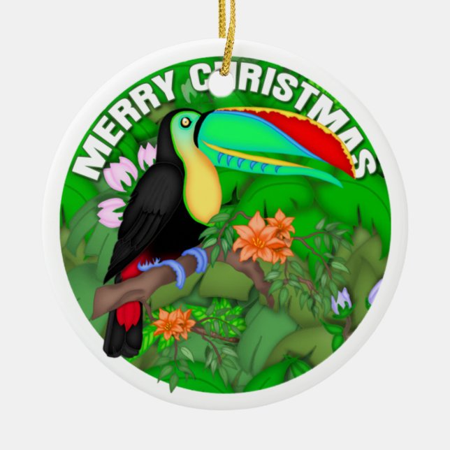 Ornamento De Cerâmica Feliz Natal Toucan (Frente)