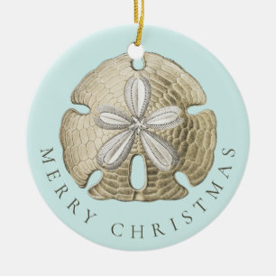 Ornamento De Cerâmica Feliz Natal Turquesa Costeira de Areia
