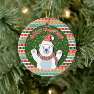 Ornamento De Cerâmica Feliz Natal Ursinho