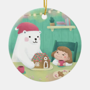 Ornamento De Cerâmica Feliz Natal: Urso Polar e Criança