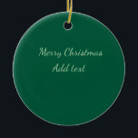 Ornamento De Cerâmica Feliz Natal verde plano solo holida<br><div class="desc">Design</div>