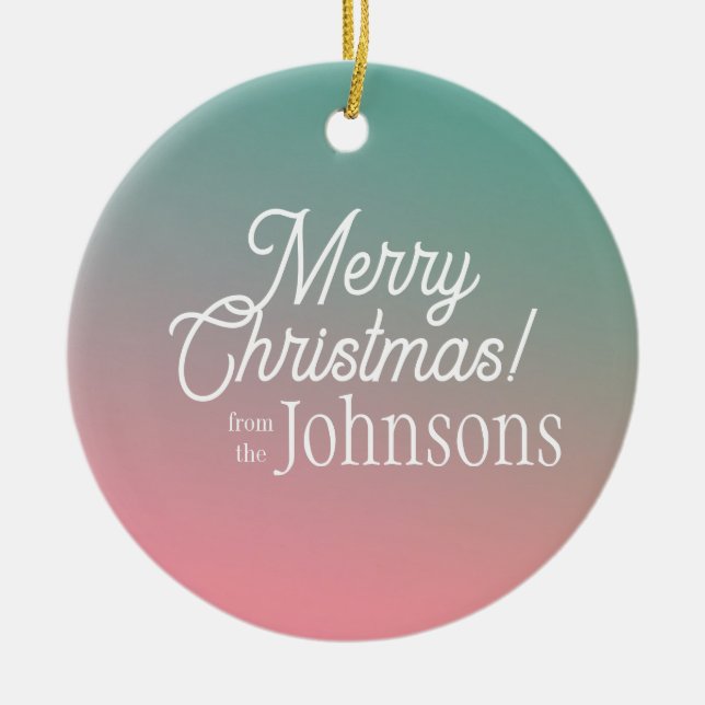 Ornamento De Cerâmica Feliz Natal Verde Rosa (Frente)