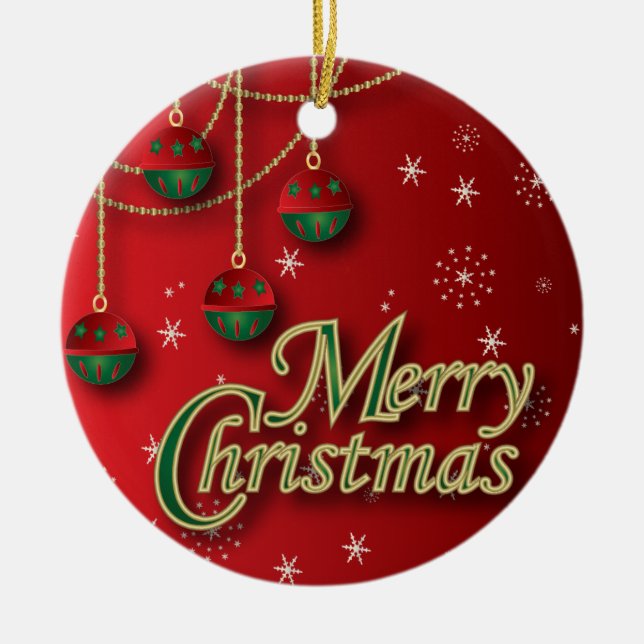 Ornamento De Cerâmica Feliz Natal Vermelho (Frente)