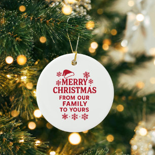 Ornamento De Cerâmica Feliz Natal vermelho branco saudações da família m