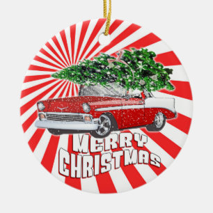 Ornamento De Cerâmica Feliz Natal Vintage Clássico Carro Natal