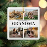 Ornamento De Cerâmica Feliz Natal Vovó 4 Foto Colagem<br><div class="desc">Diga Feliz Natal para a vovó nesta temporada de festas com um Enfeites de natal personalizado com 4 de suas fotos favoritas e nomes de netos. Todo texto neste design é editável para que você possa adicionar sua própria mensagem ou texto. Disponível em diversas cores,  estilos e produtos.</div>