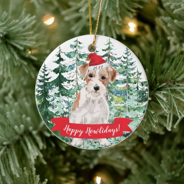 Ornamento De Cerâmica Feliz Natal Wire Haired Jack Russell (Árvore)