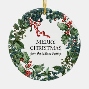 Ornamento De Cerâmica Feliz Natal Wreath Personalizado Arco Vermelho Ver
