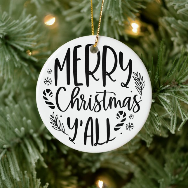 Ornamento De Cerâmica Feliz Natal Y'all Modern (Árvore)