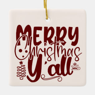 Ornamento De Cerâmica Feliz Natal Y'all Script Holiday Cream