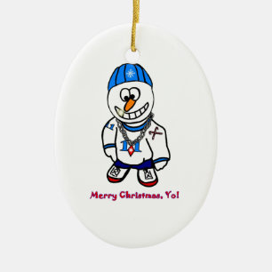Ornamento De Cerâmica Feliz Natal Yo, boneco de neve do rapper