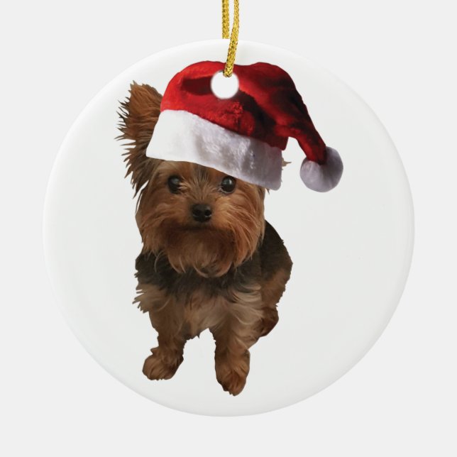 Ornamento De Cerâmica Feliz Natal Yorkie (Frente)
