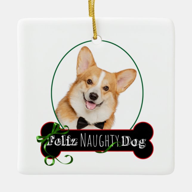 Ornamento De Cerâmica Feliz Naughty Corgi (Frente)