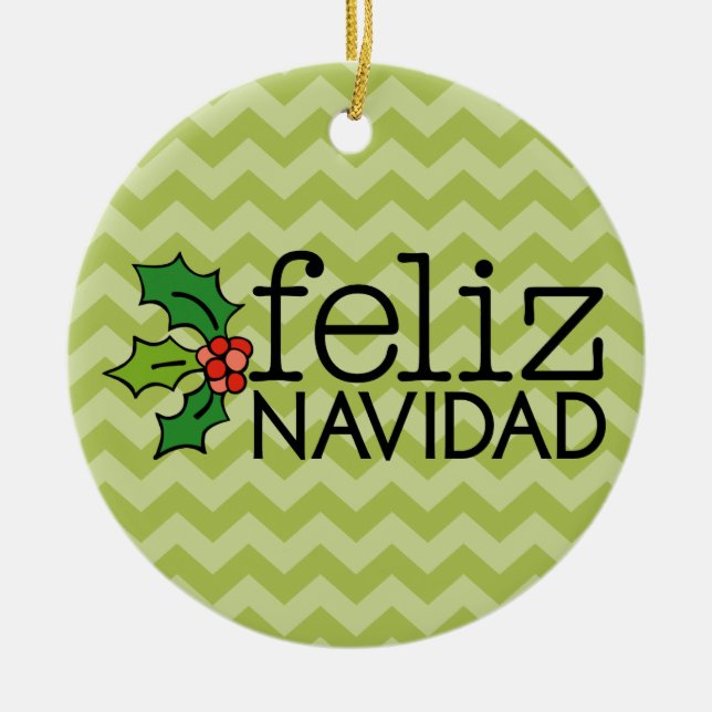 Ornamento De Cerâmica Feliz Navidad com vigas verdes (Frente)