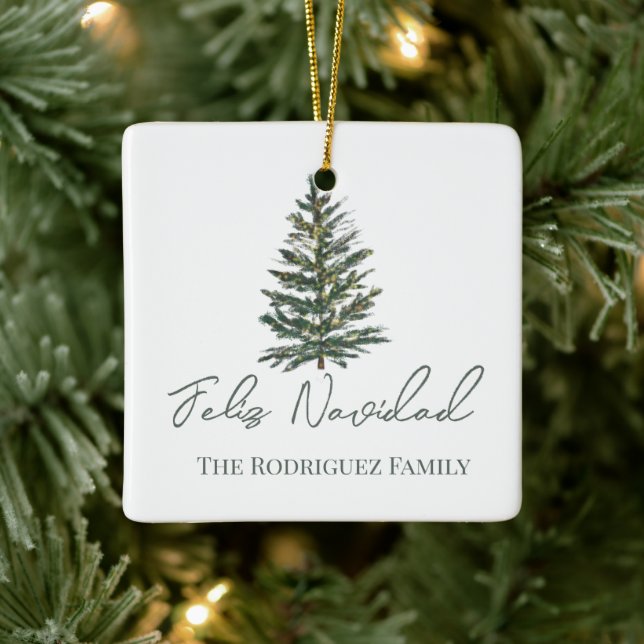 Ornamento De Cerâmica Feliz Navidad-Feliz Árvore de Natal e Luzes (Árvore)