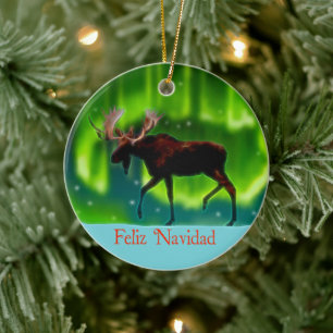 Ornamento De Cerâmica Feliz Navidad - Luzes do Norte Moose