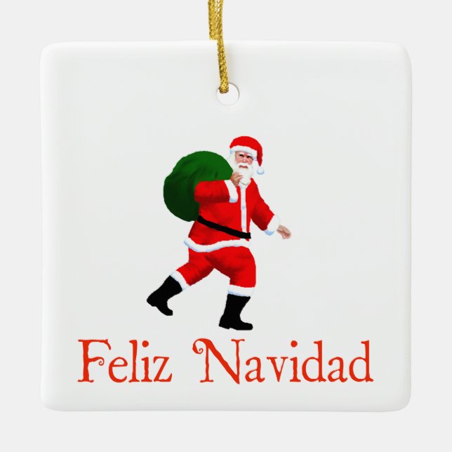 Ornamento De Cerâmica Feliz Navidad - Papai Noel (Frente)