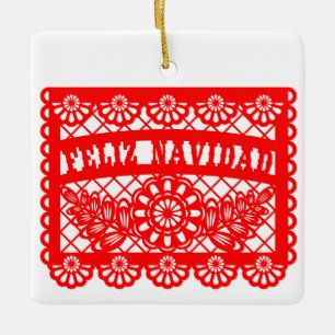 Ornamento De Cerâmica Feliz Navidad Papel Picado