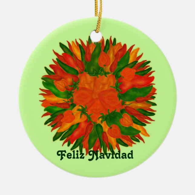 Ornamento De Cerâmica Feliz Navidad Pimentos Sunny (Frente)
