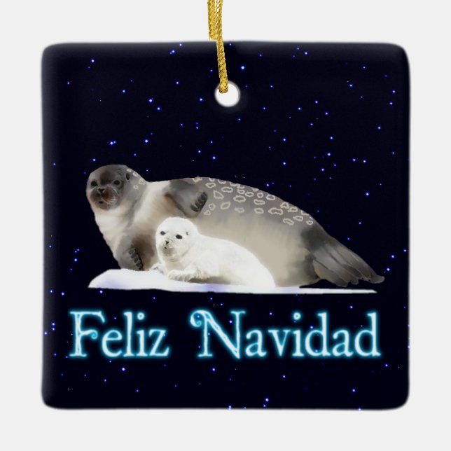 Ornamento De Cerâmica Feliz Navidad - Selo com Toque (Frente)