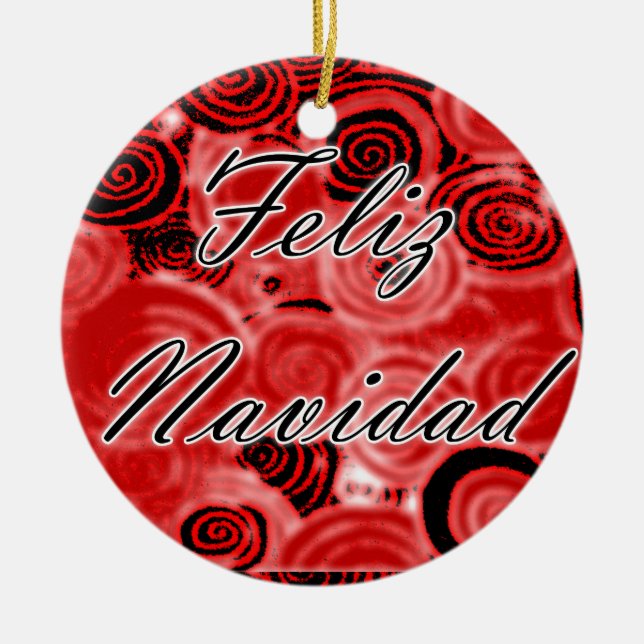 Ornamento De Cerâmica Feliz Navidad Swirls (Frente)