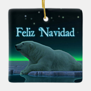 Ornamento De Cerâmica Feliz Navidad - urso polar da borda do gelo