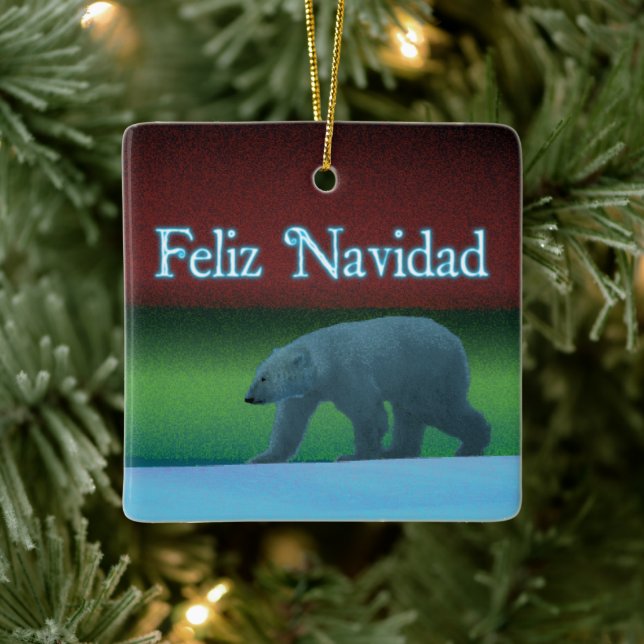Ornamento De Cerâmica Feliz Navidad - Urso Polar das Luzes (Árvore)