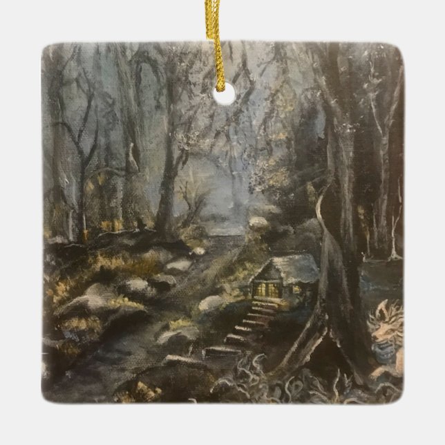 Ornamento De Cerâmica Feliz no Moss (Frente)