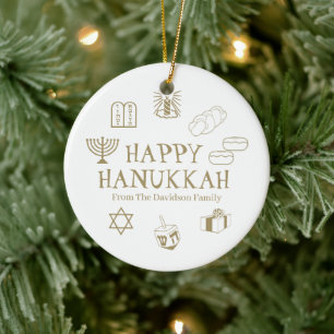 Ornamento De Cerâmica Feliz nome personalizado branco de Hanukkah