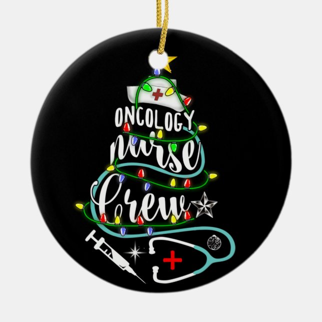Ornamento De Cerâmica Feliz Oncologista Oncologista Enfermeira de Natal (Frente)