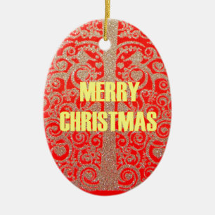 Ornamento De Cerâmica Feliz Ouro de Natal Red Snow Hearts