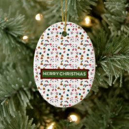 Ornamento De Cerâmica Feliz Padrão de Natal Elegante