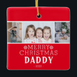 Ornamento De Cerâmica Feliz Pai de Natal Red 3 Fotografia Collage<br><div class="desc">Feliz Pai de Natal Red 3 Photo Collage Ornament. Design moderno bonito com 3 colagens de fotos. Adicione 3 fotos favoritas e personalize o texto na frente e no verso. Um presente perfeito para uma pai de Natal.</div>