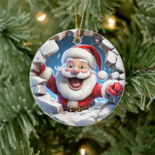 Ornamento De Cerâmica Feliz Papai Noel. Imagem da hora de Natal.