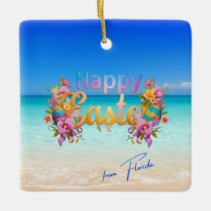 Ornamento De Cerâmica Feliz Páscoa da Praia Tropical da Flórida