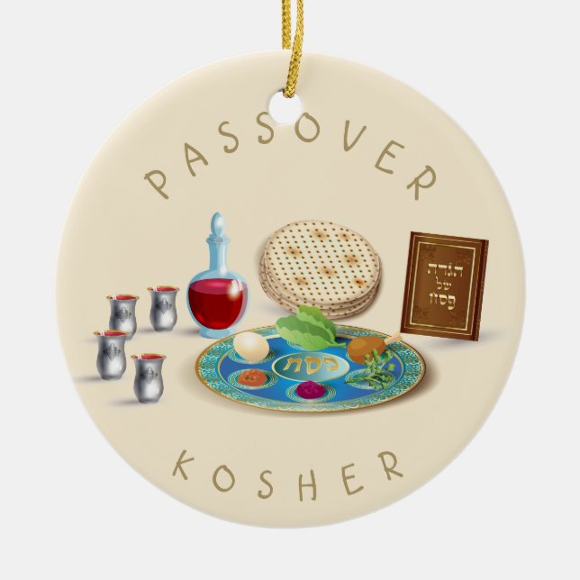 Ornamento De Cerâmica Feliz Passover Foliday Kosher Pesach Seder (Frente)