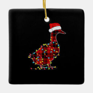 Ornamento De Cerâmica Feliz Pato de Natal Xadrez Vermelha