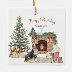 Ornamento De Cerâmica Feliz Pawlidays Design de Cachorro - Bernese Mount
