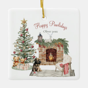 Ornamento De Cerâmica Feliz Pawlidays Design de Cachorro - Briard