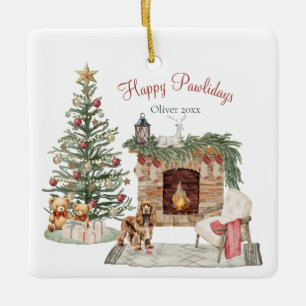 Ornamento De Cerâmica Feliz Pawlidays Design de Cachorro - Cocker Spanie